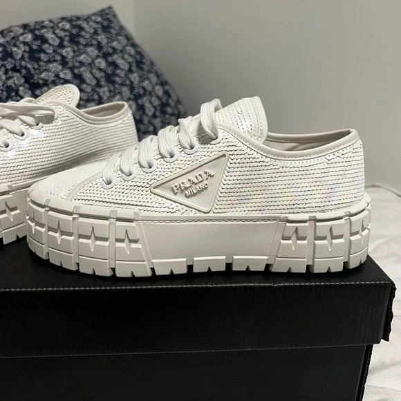 PRADA DOUBLE WHEEL SEQUIN PLATFORM SNEAKERS - Picture 9 of 10